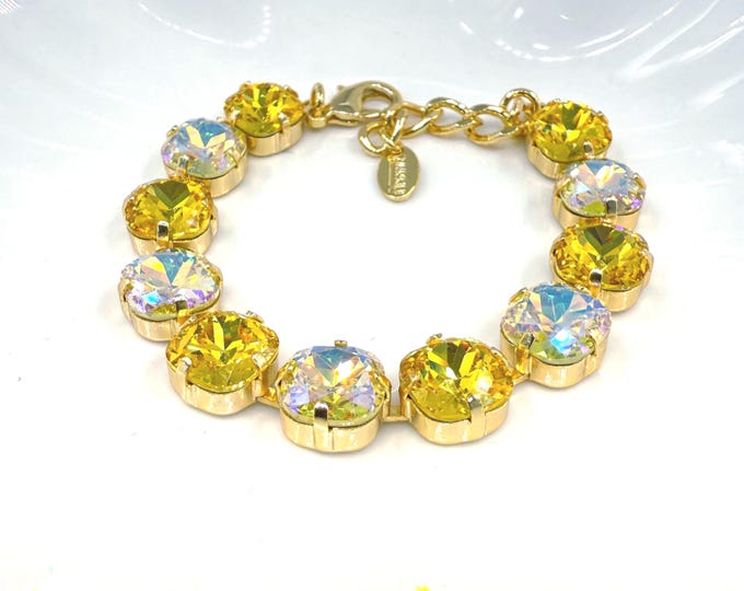 Golden Sparkle Swarovski Crystal Bracelet, 18k Gold Plated Bridal Jewelry