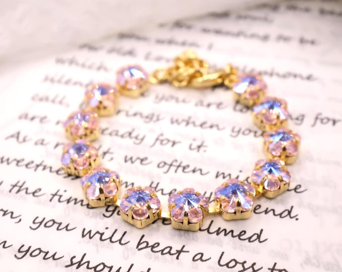 Lavender Pink plum bossom Austrian Crystal Bracelet - Gold Plated Bridal Jewelry
