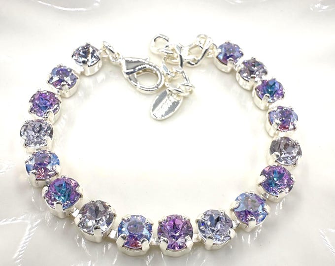 Austrian Crystal Bracelet:Violet Aurora, Lavender Mix, Adjustable Bridal Jewelry