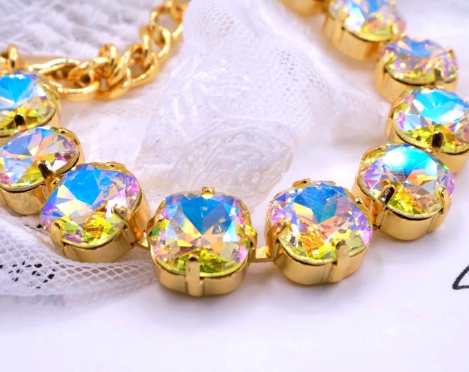 Golden Sparkle Crystal Bracelet: Swarovski 10mm Bridal Jewelry