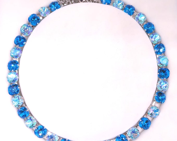 Swarovski Light Turquoise Crystal necklace: Adjustable Bridal Jewelry