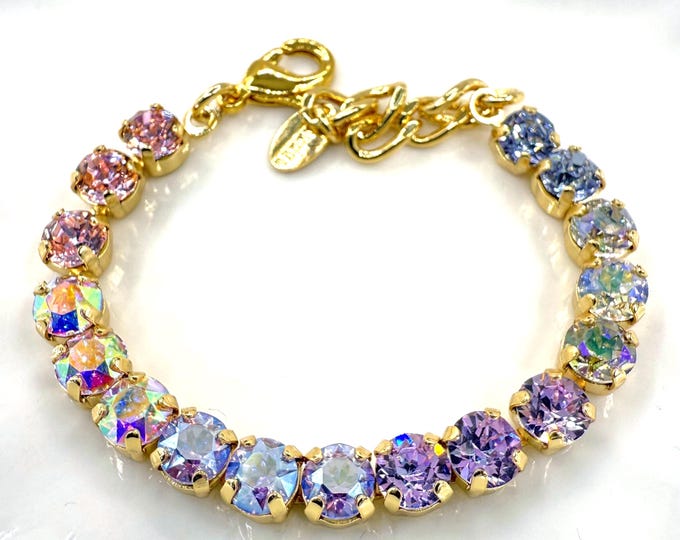 Austrian Crystal Bracelet:Violet, Aurora Colorful color mixing, Adjustable Bridal Jewelry