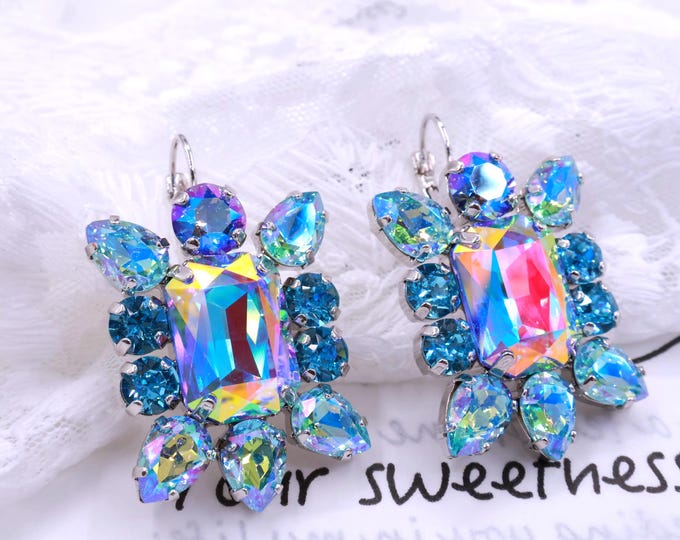 Paraiba Blue Crystal Chandelier Earrings: Boho Wedding Jewelry