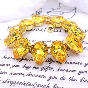 Sunflower Golden Teardrop Austrian Crystal Bracelet - 18k Gold Bridal Jewelry