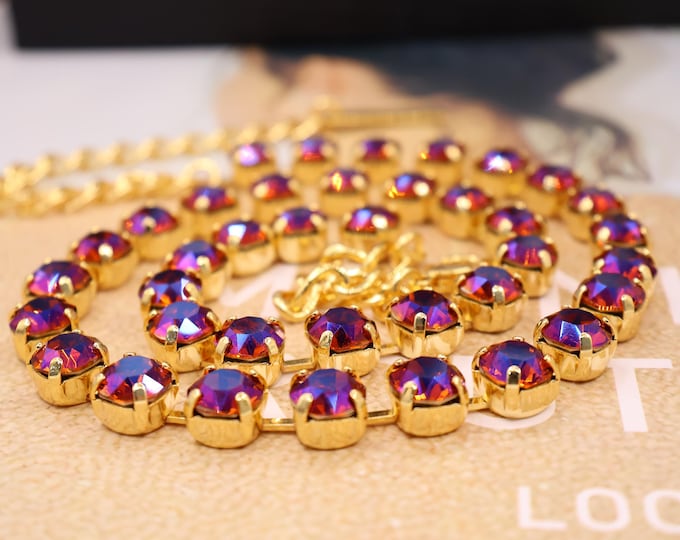 Orange Moonlight Fantasy Crystal Tennis Necklace: Anna Wintour style Orange Moonlight Fantasy Ombre Rainbow Boho Bridal Jewelry