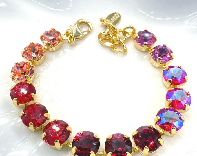Red Austrian Crystal Bracelet: Gold Plated Bridal Jewelry