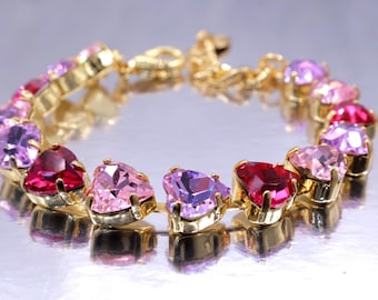 Violet, rose pink, magenta Swarovski Crystal Bracelet: Adjustable Bridal Jewelry