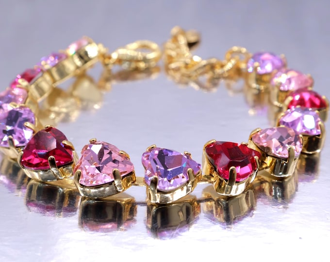 Violet, rose pink, magenta Swarovski Crystal Bracelet: Adjustable Bridal Jewelry