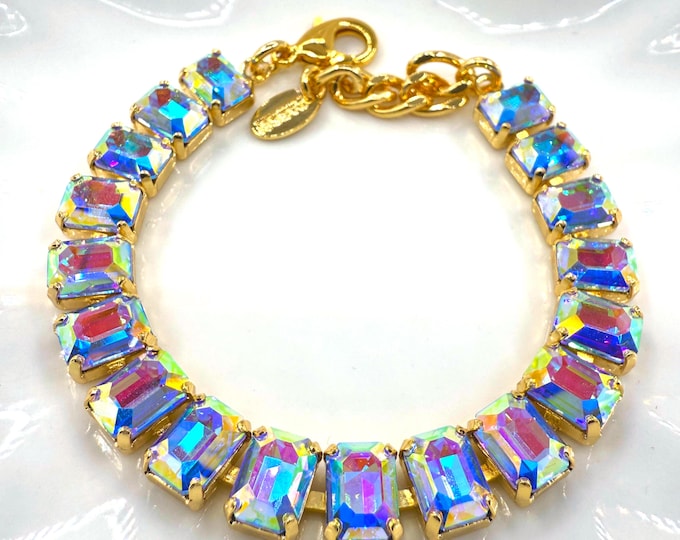 Aurora color Austrian Crystal Bracelet - Gold Plated Bridal Jewelry