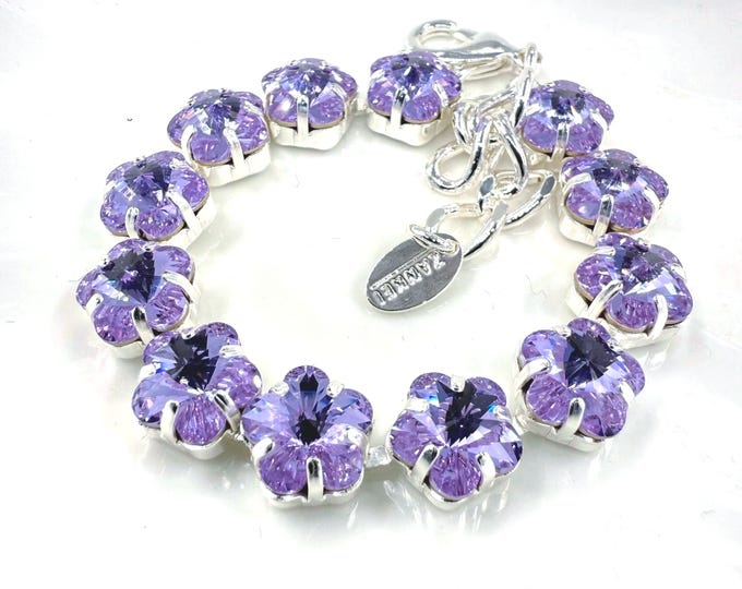 Violet Crystal plum bossom Austrian Crystal Bracelet - Sliver Plated Bridal Jewelry
