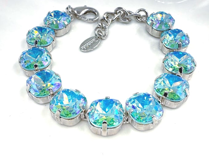 Light Turquoise Swarovski Crystal Bracelet: Adjustable Bridal Jewelry