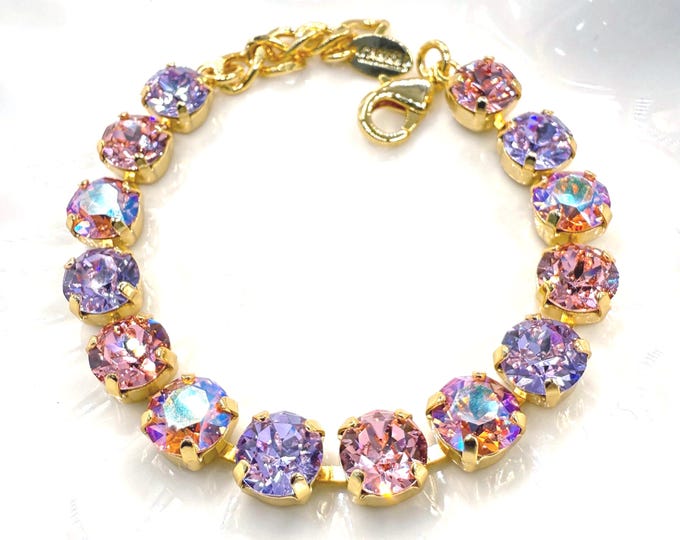 Pink & Violet Austrian Crystal Bracelet: Adjustable Bridal Jewelry