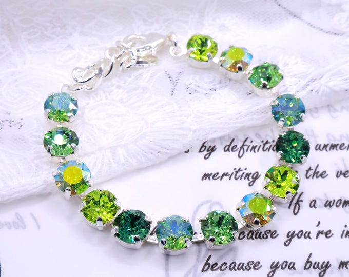 Summer Green Austrian Crystal Bracelet: Adjustable Bridal Jewelry