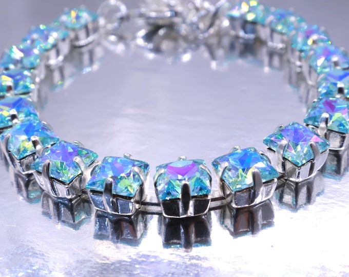 Austrian Crystal Bracelet:Light turquoise Colorful color mixing, Adjustable Bridal Jewelry