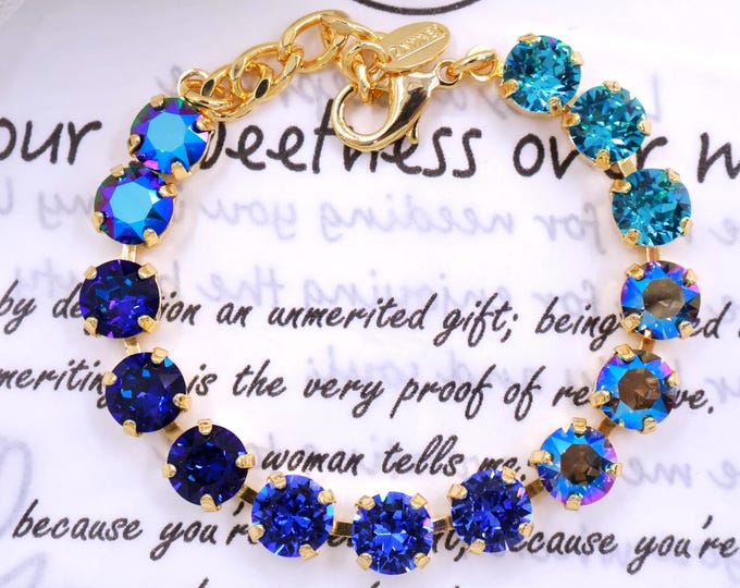 Austrian Crystal Bracelet: Blue Bridal Jewelry, Adjustable Length