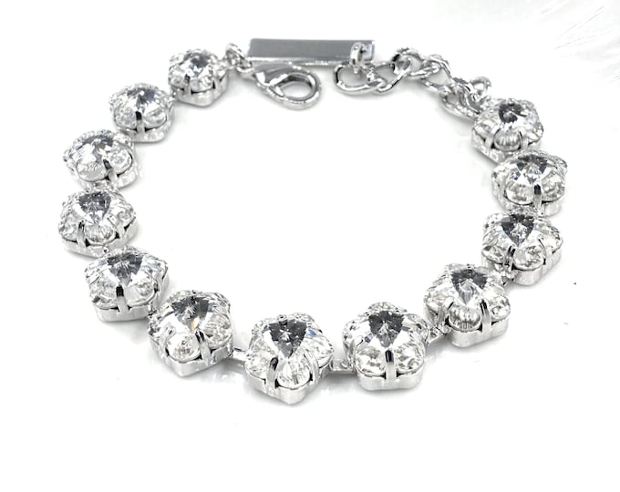 clear crystal plum bossom Austrian Crystal Bracelet - Sliver Plated Bridal Jewelry