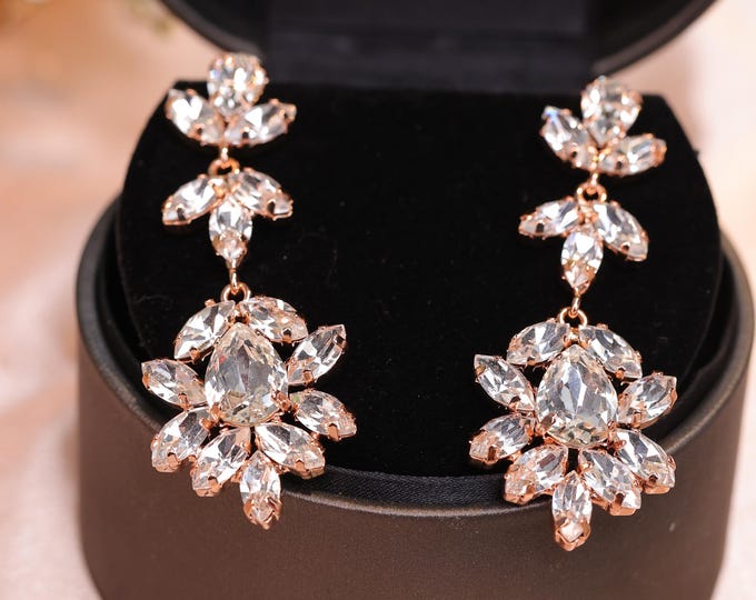 Rose Gold Austrian Crystal Bridal Chandelier Earrings – Tassel Design Healing Jewelry for Luxurious Weddings