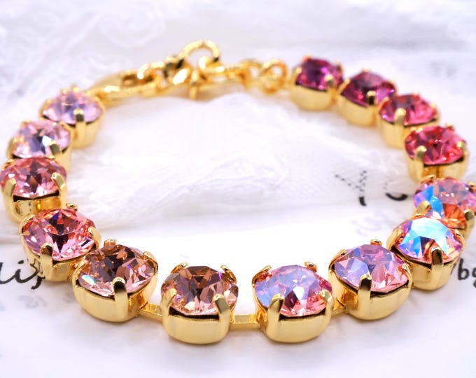 Pink Austrian Crystal Bracelet: Rose Gold Bridal Jewelry