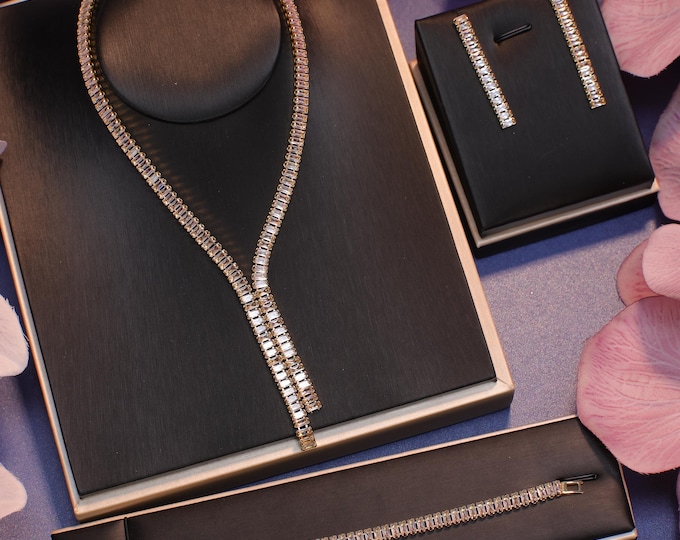 High-End Crystal Bridal Jewelry Set | Stunning Wedding Necklace, Earrings, Bracelet with Elegant Crystals