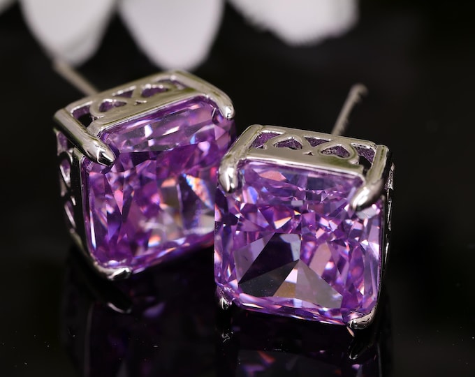 Bridal Silver Earrings with 10x10mm square Crystal Wedding Jewelry, Austrian Crystal Cutting Process, Perfect for Wedding Anniversary Gifts