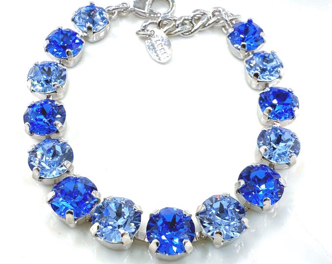 Blue Austrian Crystal Bracelet: Adjustable Silver Bridal Jewelry