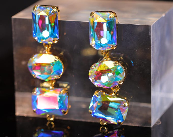 Bridal Earrings with Rainbow Crystal 18k Gold-Plated  for Brides Wedding Anniversary Gifts, Featuring Austrian Crystal Cutting Process