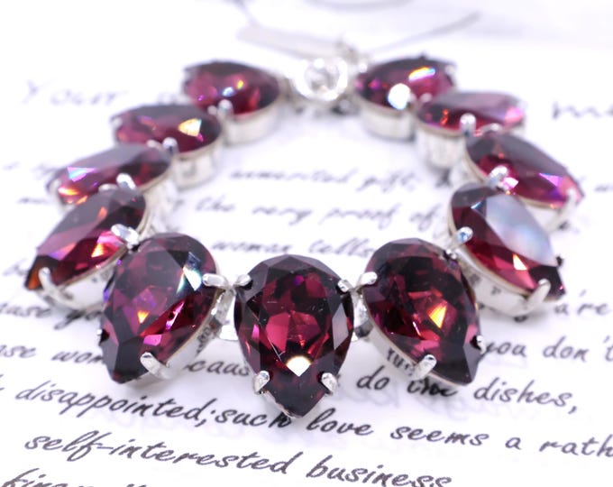 Amethyst Teardrop Austrian Crystal Bracelet - 18k Gold Bridal Jewelry