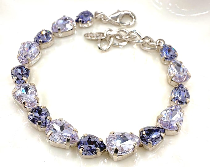 Retrofuturism lavender gradient teardrops rose Austrian Crystal Bracelet - Gold Plated Bridal Jewelry