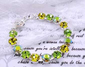 Bracelet en cristal autrichien : bijoux de mariée vert estival, réglable
