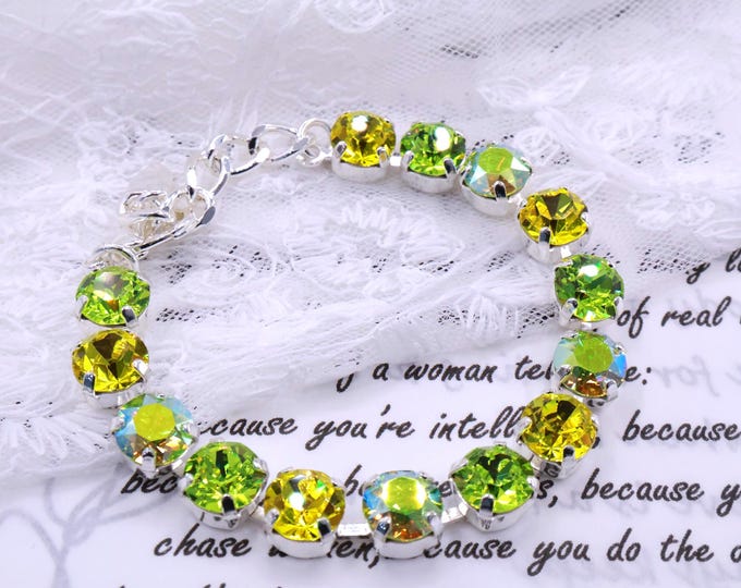 Austrian Crystal Bracelet: Summer Green Bridal Jewelry, Adjustable