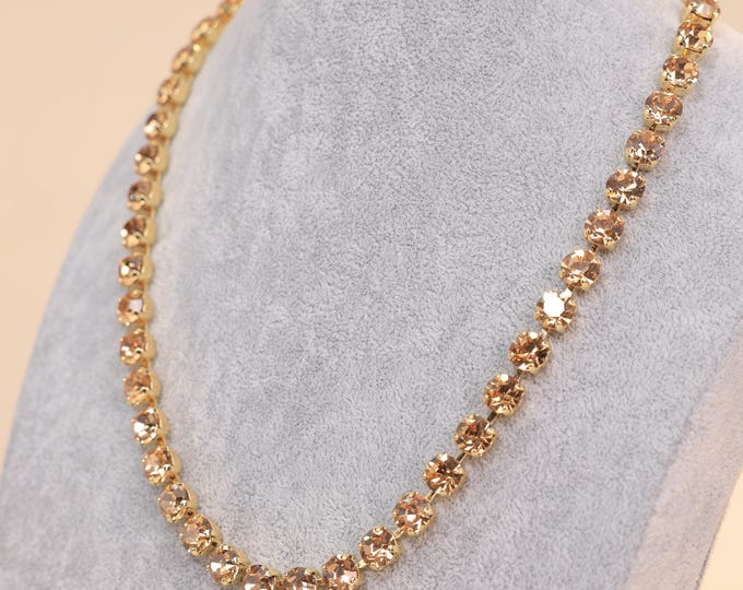 Champagne gold Crystal Tennis Necklace,Boho Rainbow Necklace for Brides – Statement Healing Jewelry with Champagne gold,Austrian Cutting