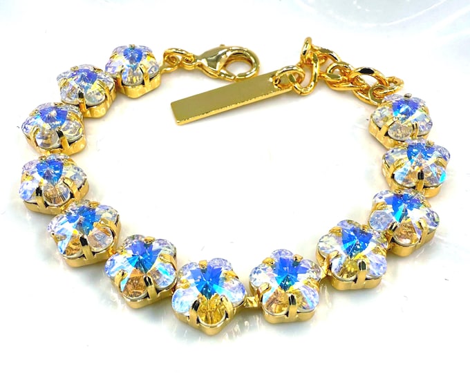 Sunflower Golden Crystal plum bossom Austrian Crystal Bracelet - Gold Plated Bridal Jewelry