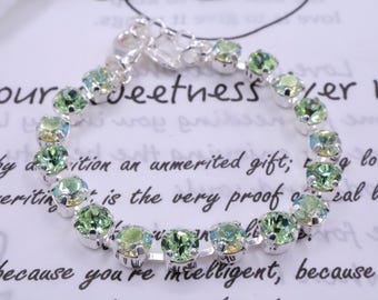 Bracelet en cristal autrichien : vert olive, bijoux de mariée réglables