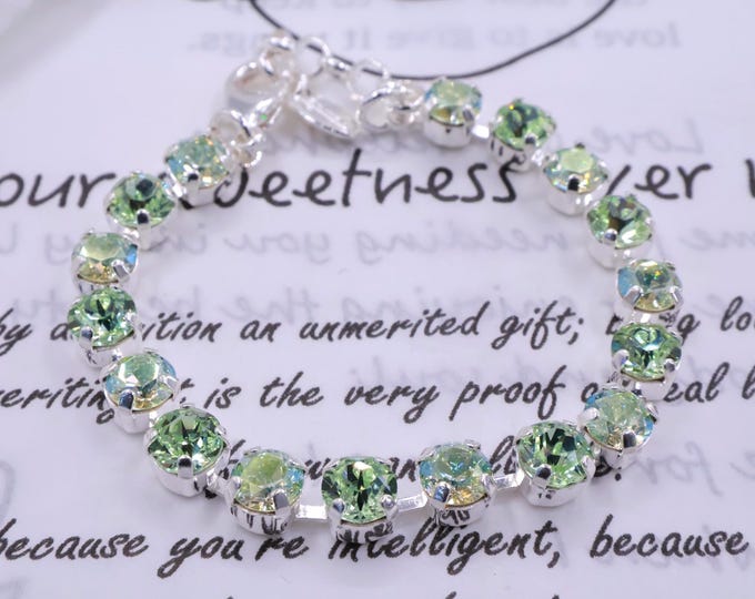 Austrian Crystal Bracelet: olive green, Adjustable Bridal Jewelry