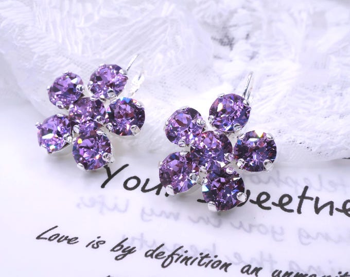 Flower Violet Drop Earrings: Austrian Crystal Bridal Jewelry