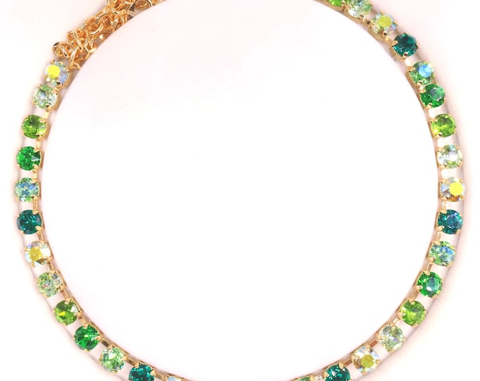 Macaron Spring Green Austrian Crystal Necklace: Summer Green Bridal Jewelry, Adjustable