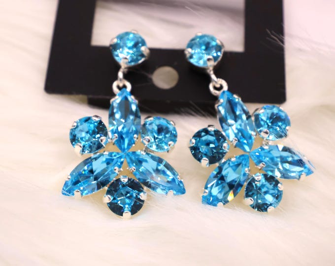 Austrian aquamarine crystal Chandelier Earrings: Boho Wedding Jewelry