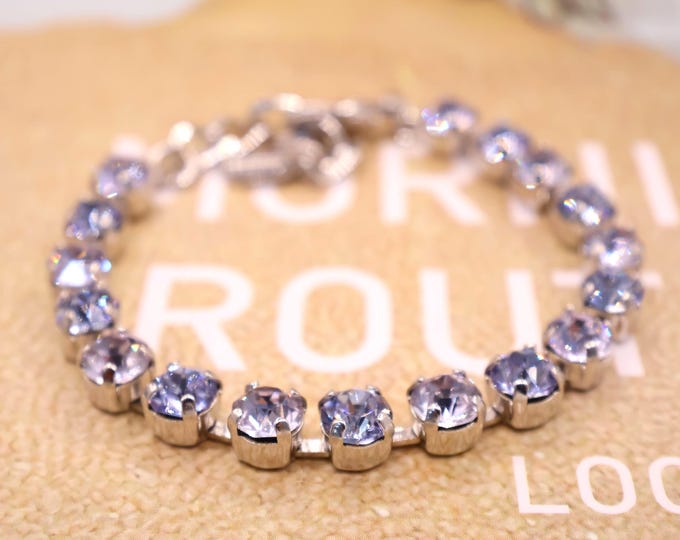 Austrian Crystal Bracelet:Violet Aurora, Lavender Mix, Adjustable Bridal Jewelry