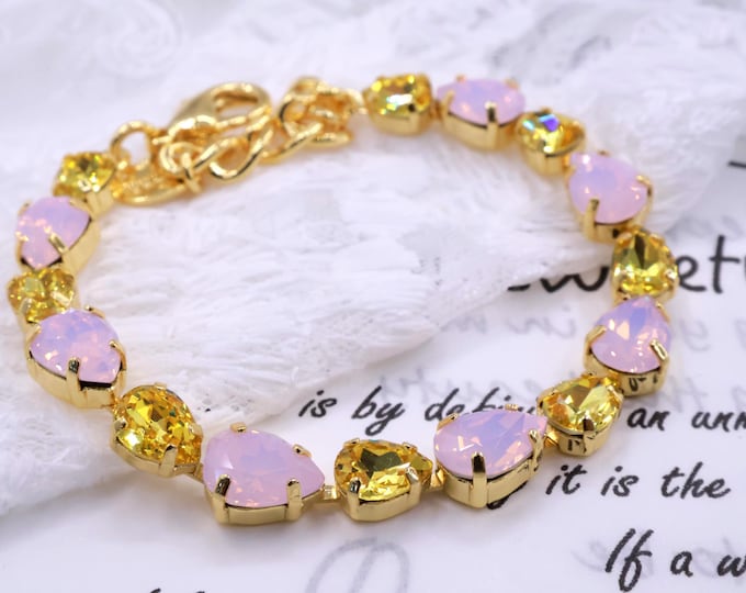 Rose Teardrops Austrian Crystal Bracelet - Gold Plated Bridal Jewelry