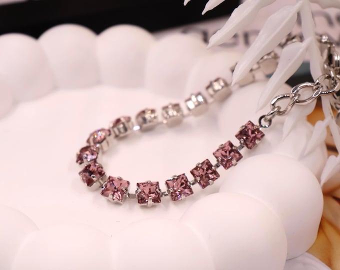 Amethyst Austrian Crystal Bracelet:Amethyst, Adjustable Bridal Jewelry