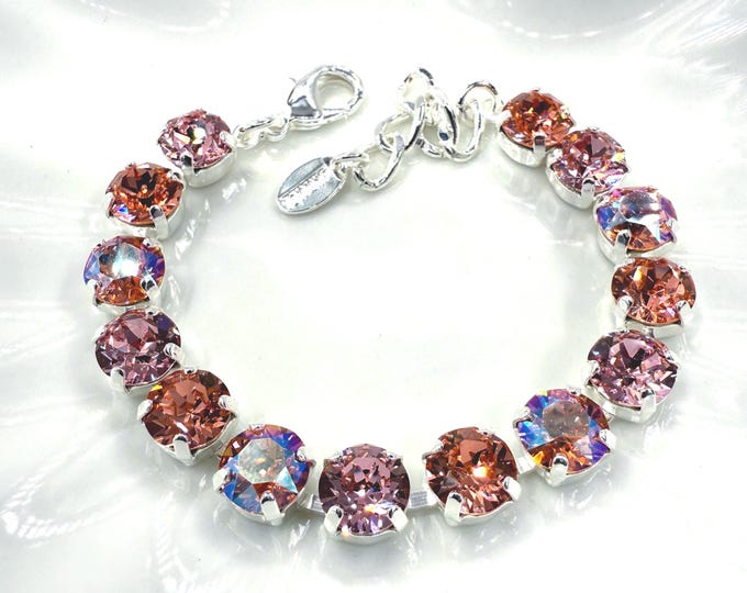 Austrian Crystal Bracelet: Sun Orange, Retro Rose Red, Bridal Jewelry