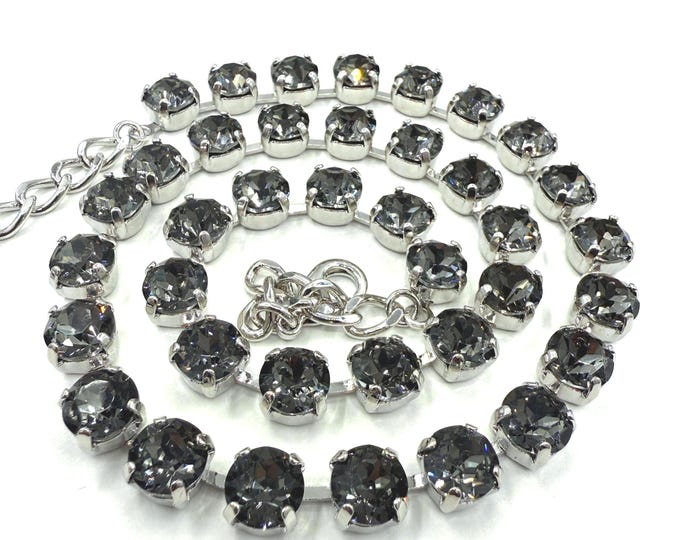 Black Diamond Crystal Tennis Necklace: Austrian Cut Bridal Jewelry