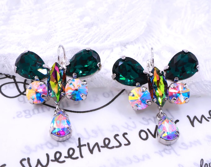 Butterfly Emerald Drop Earrings: Austrian Crystal Bridal Jewelry