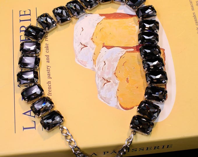 Crystal Night Necklace: Black Diamond Georgia Paste Pendant, 18k White Gold