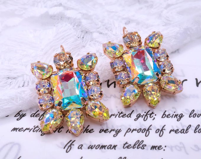 Champagne Gold Crystal Chandelier Earrings: Boho Wedding Jewelry