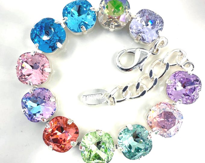 Swarovski Crystal Bracelet: Rainbow 10mm Bridal Jewelry, Adjustable