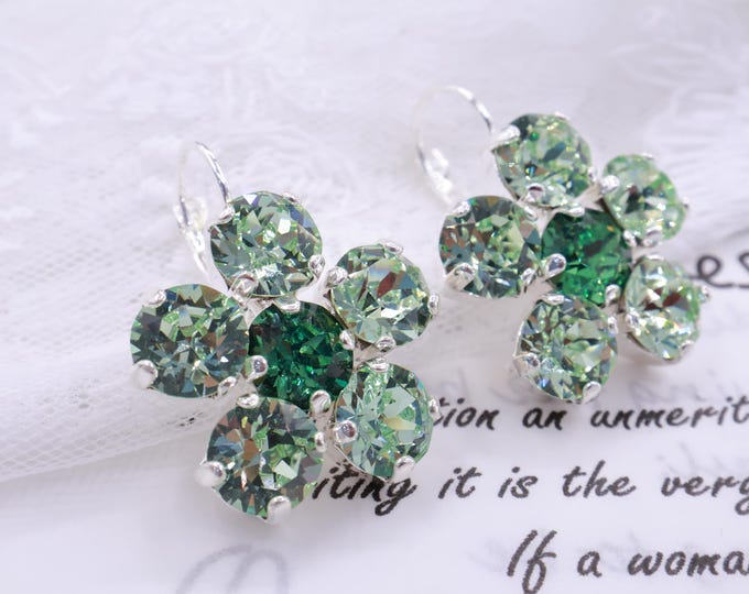 Flower Noble olive green Earrings: Austrian Crystal Bridal Jewelry