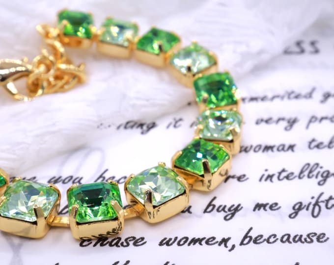 Erinite Noble Olives Aspen Cut Austrian Crystal Bracelet - Gold Plated Bridal Jewelry