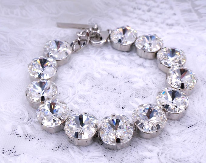 white Austrian Crystal Bracelet: Silver Plated Bridal Jewelry