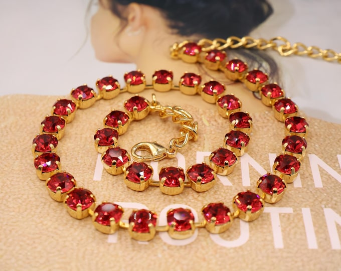 Indian Red Crystal Tennis Necklace: Anna Wintour style Indian Red Boho Bridal Jewelry